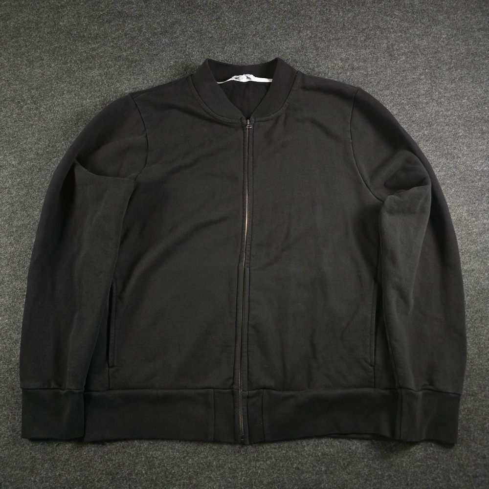 Gustin Black Full Zip Sweater Bomber Blade Collar Cotton Minimalist Men's XXL